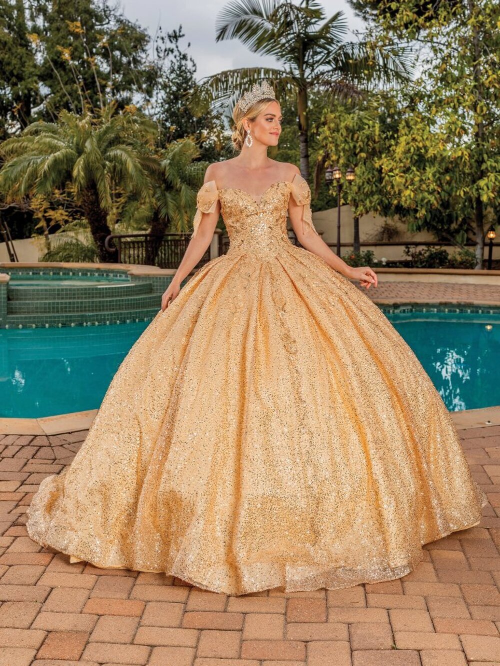 NEW GOLD Evening Gown Floor Length Formal Elegant Stunning 1804